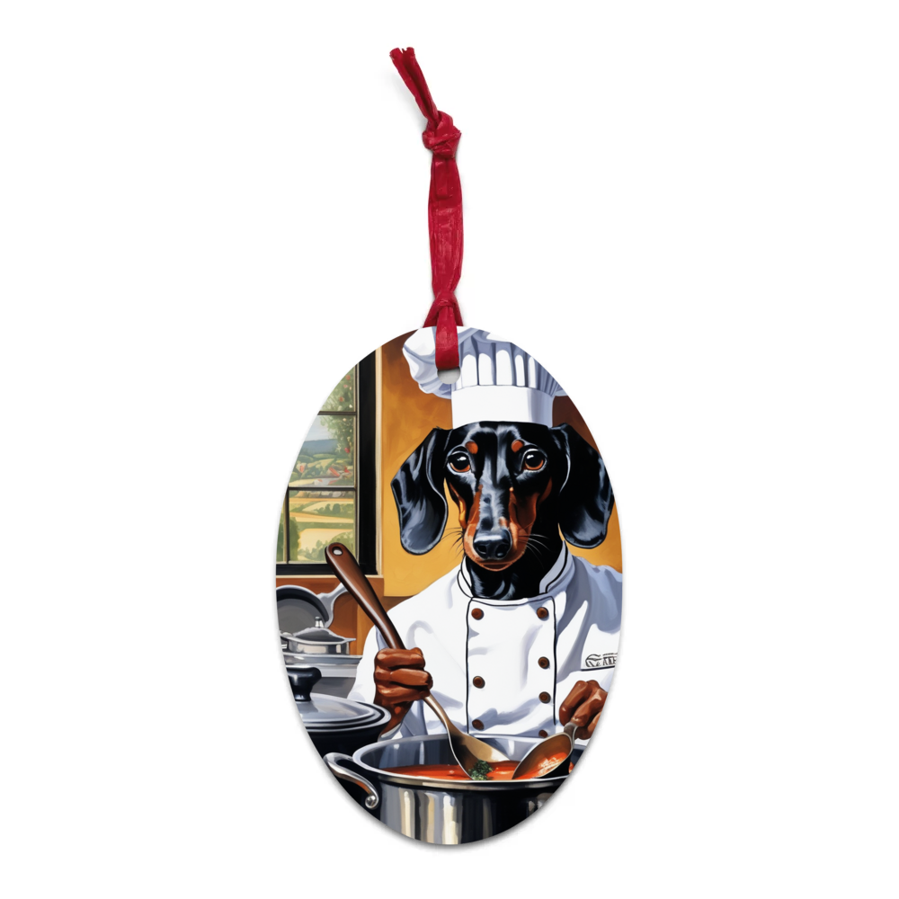 PugMug Custom Black Dachshund Wooden Ornament