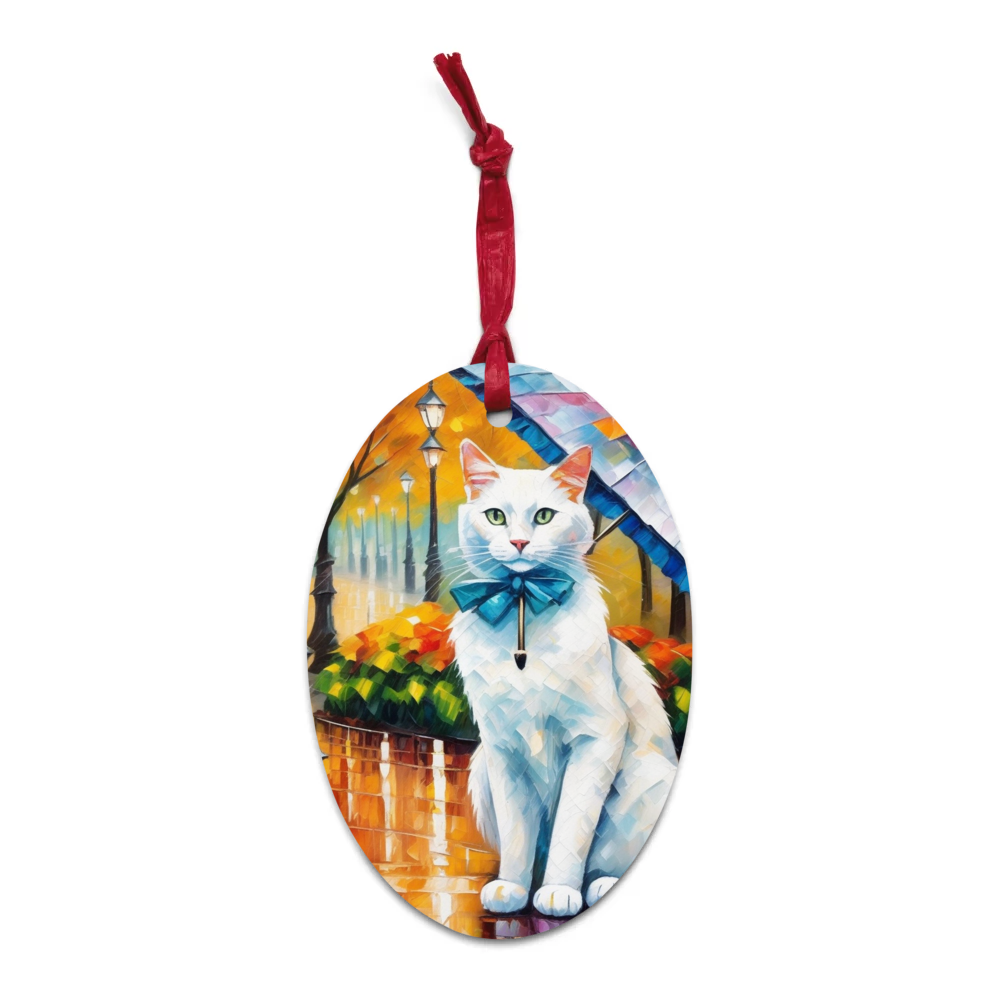 PugMug Custom White Companion Cat Wooden Ornament