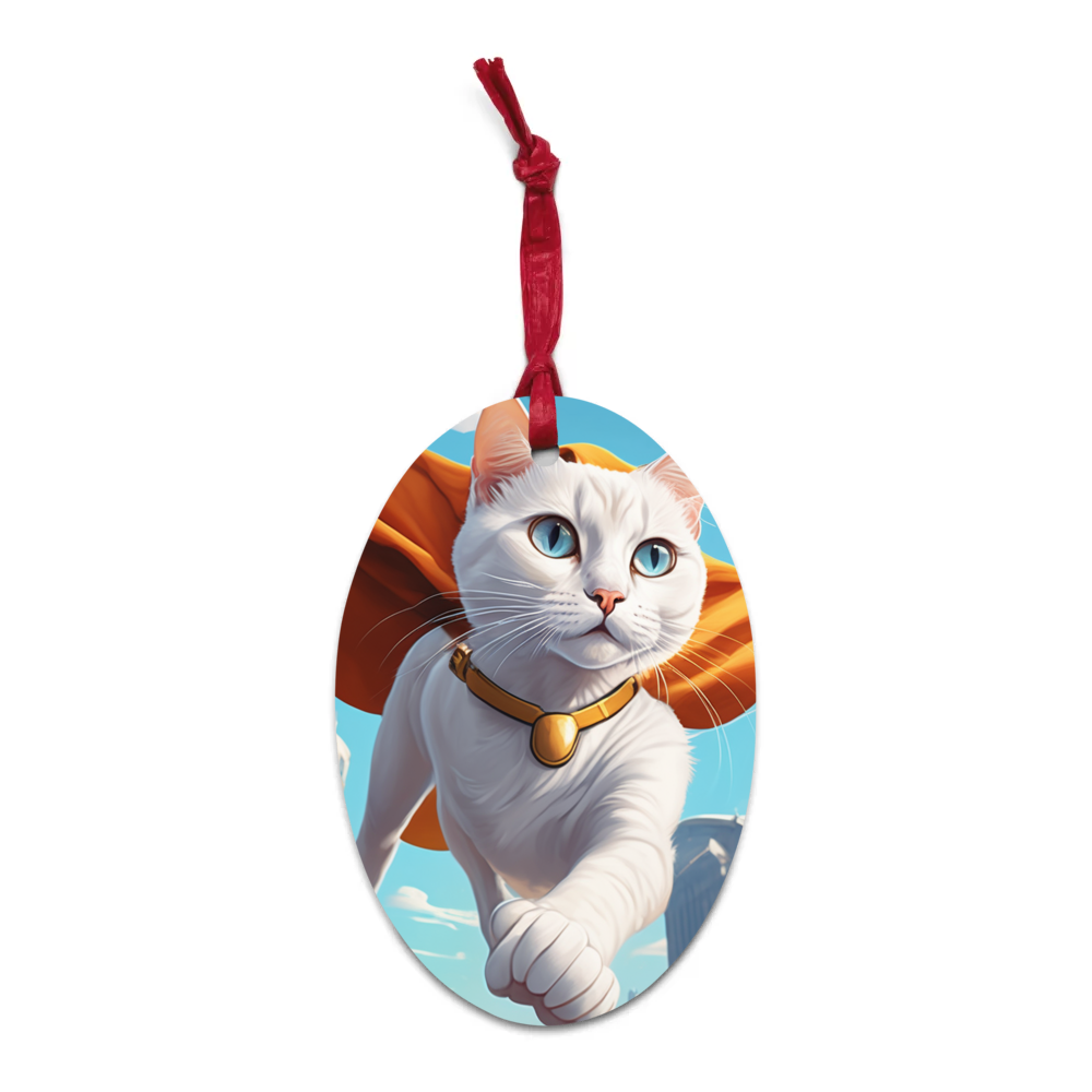 PugMug Custom White Companion Cat Wooden Ornament