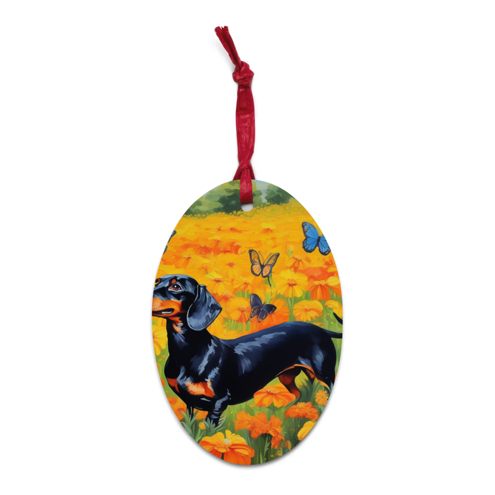 PugMug Custom Black Dachshund Wooden Ornament