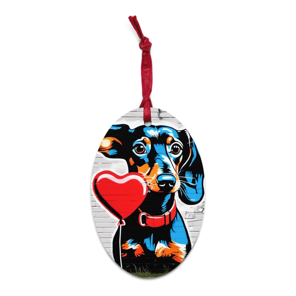 PugMug Custom Black Dachshund Wooden Ornament
