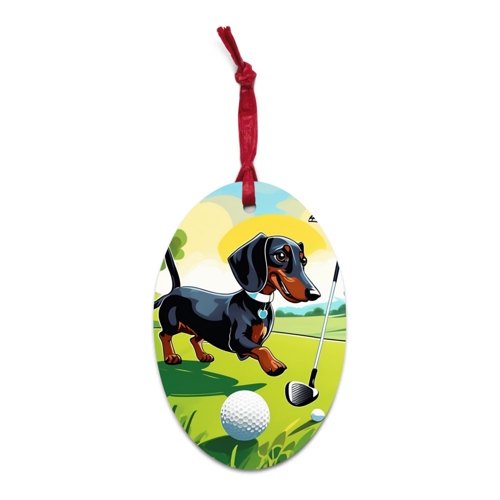 PugMug Custom Black Dachshund Wooden Ornament