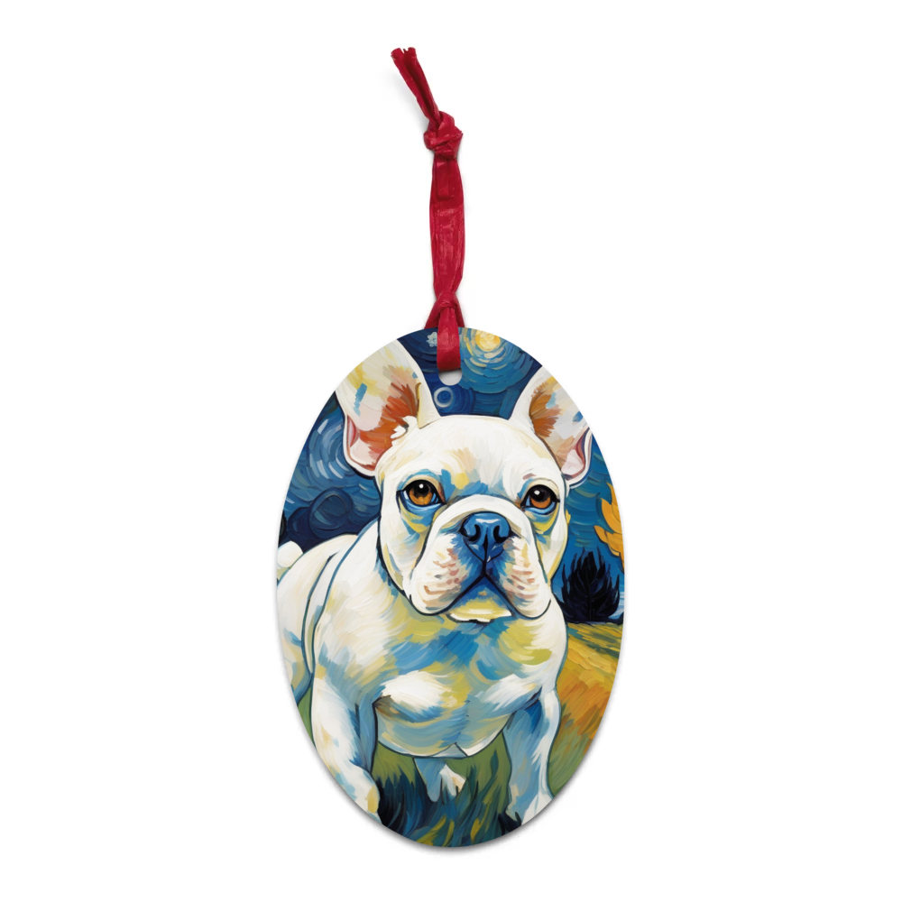 PugMug Custom White French Bulldog Wooden Ornament