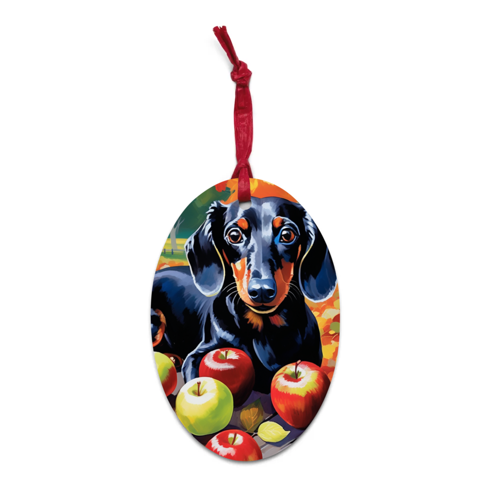 PugMug Custom Black Dachshund Wooden Ornament