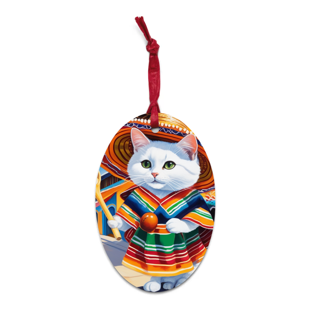 PugMug Custom White Companion Cat Wooden Ornament