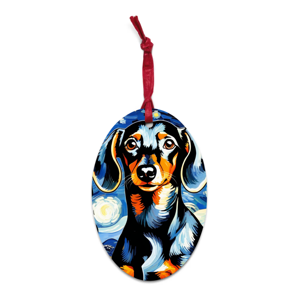 PugMug Custom Black Dachshund Wooden Ornament