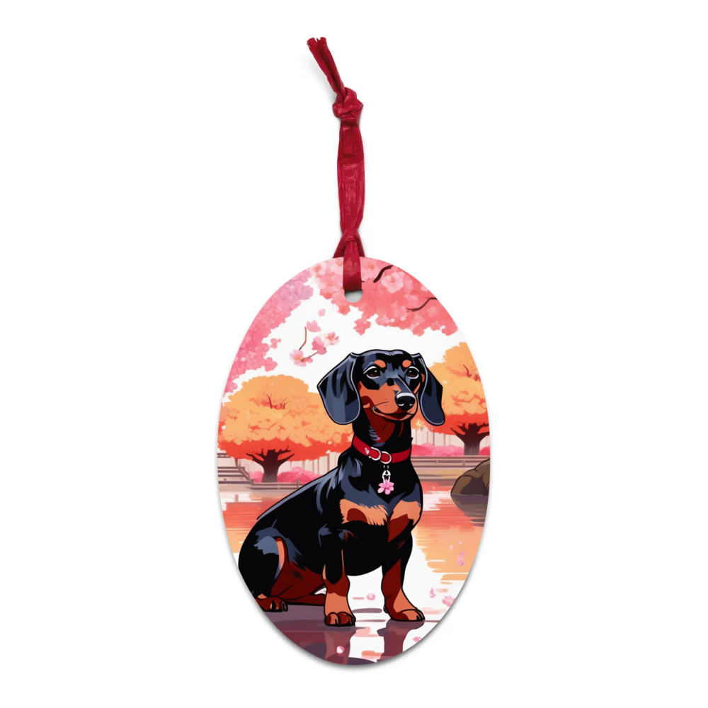 PugMug Custom Black Dachshund Wooden Ornament