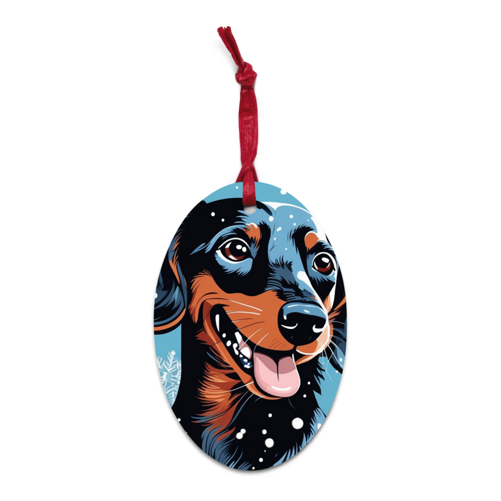 PugMug Custom Black Dachshund Wooden Ornament