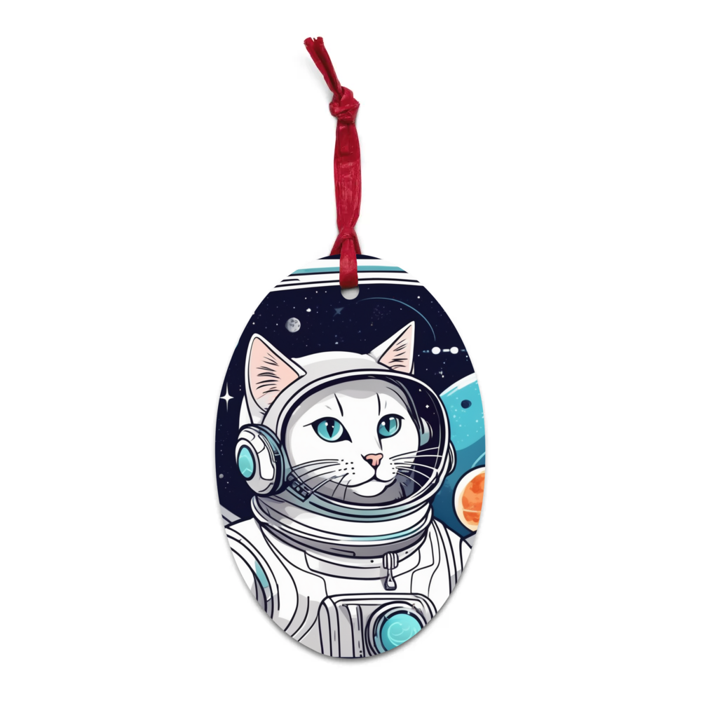 PugMug Custom White Companion Cat Wooden Ornament