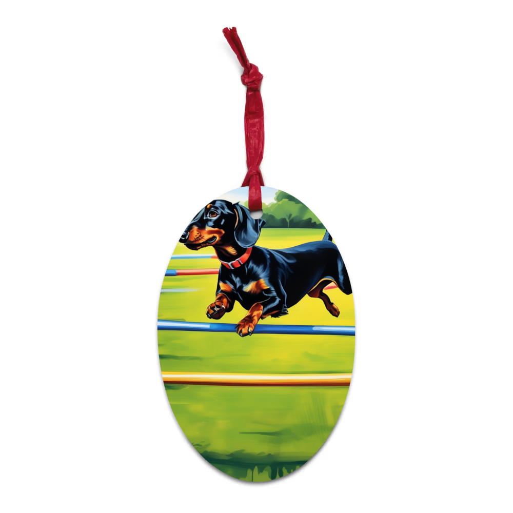 PugMug Custom Black Dachshund Wooden Ornament