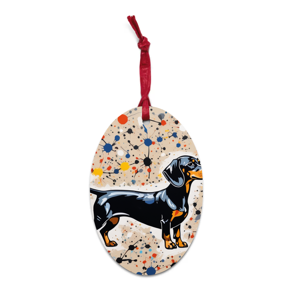 PugMug Custom Black Dachshund Wooden Ornament