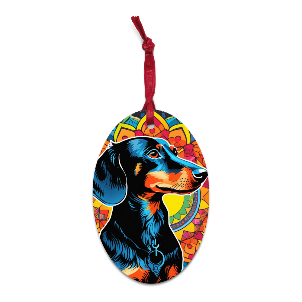 PugMug Custom Black Dachshund Wooden Ornament