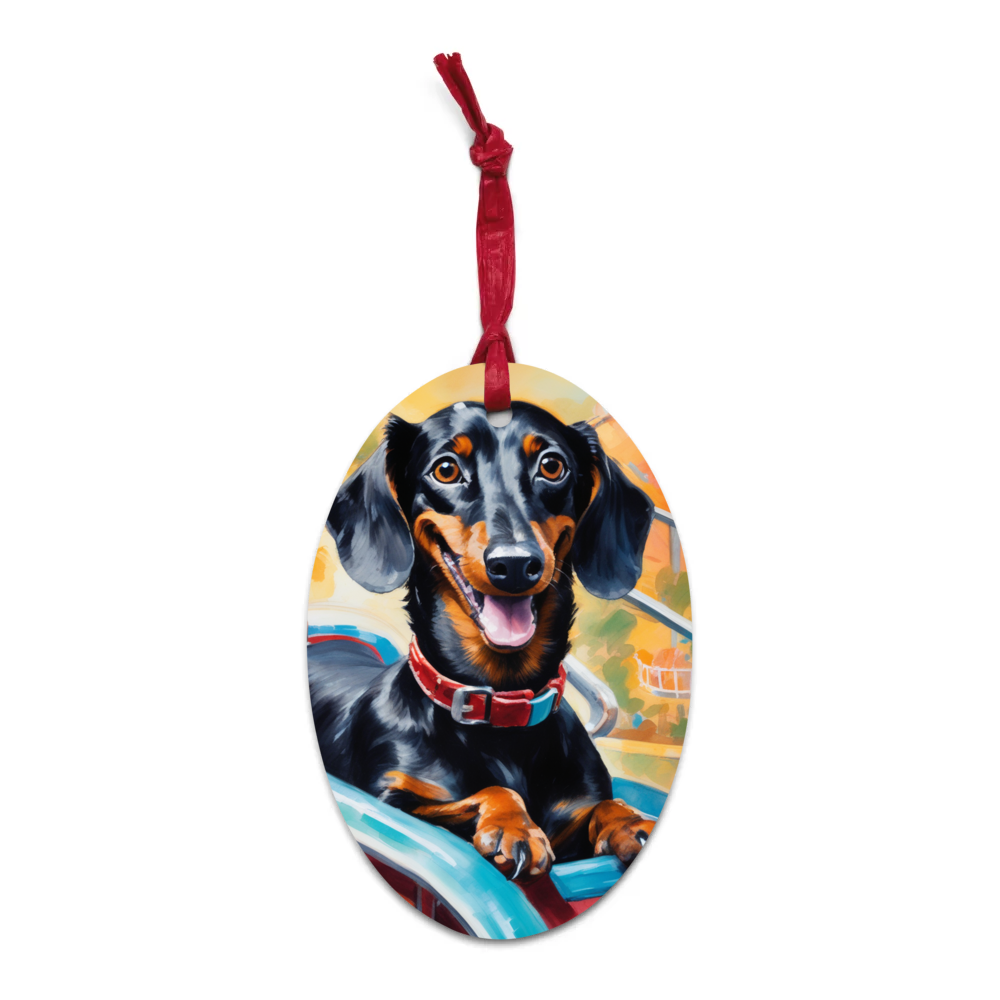 PugMug Custom Black Dachshund Wooden Ornament