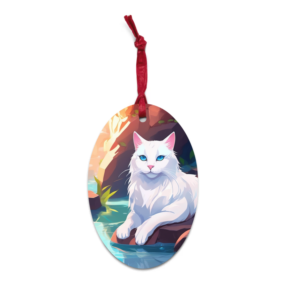 PugMug Custom White Companion Cat Wooden Ornament