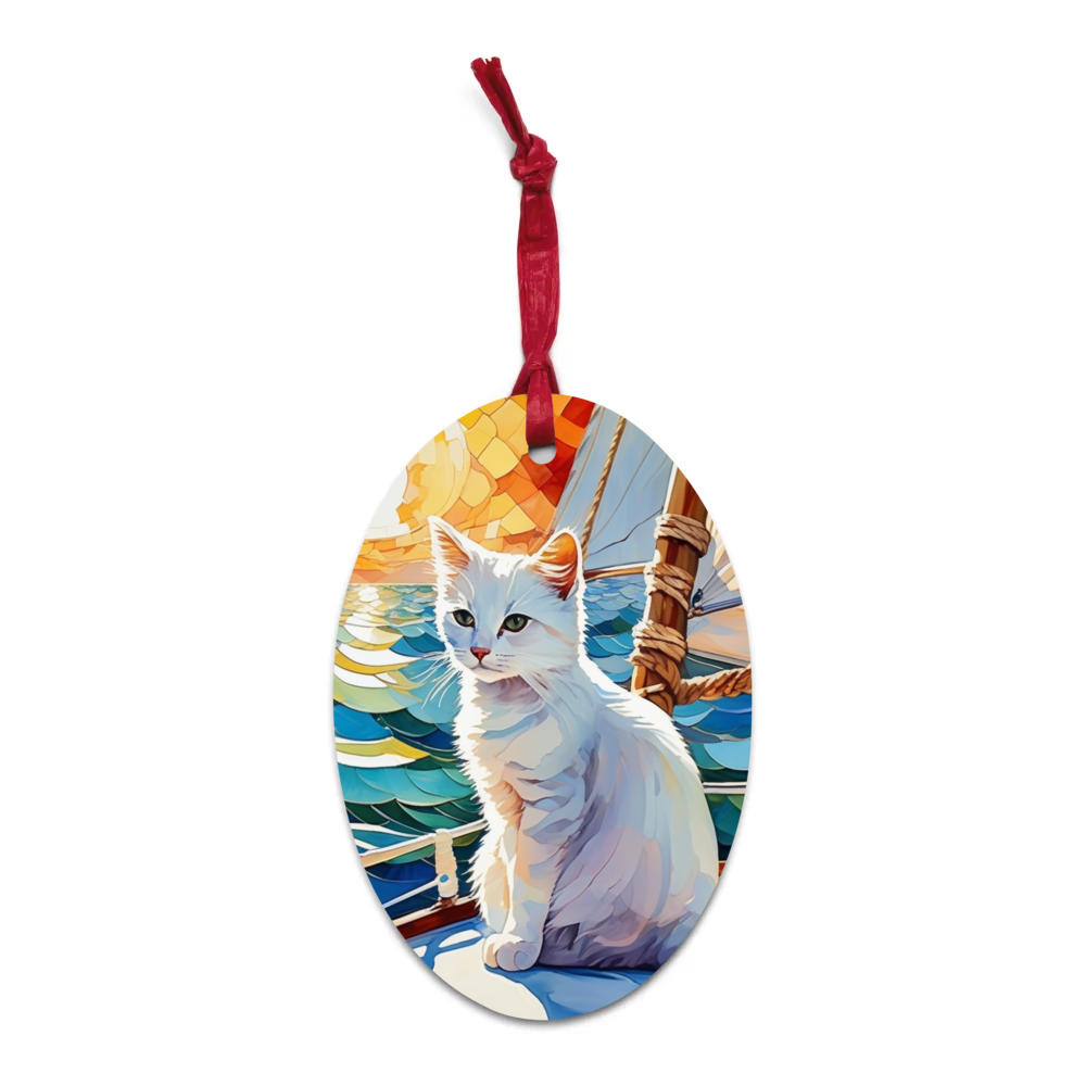 PugMug Custom White Companion Cat Wooden Ornament