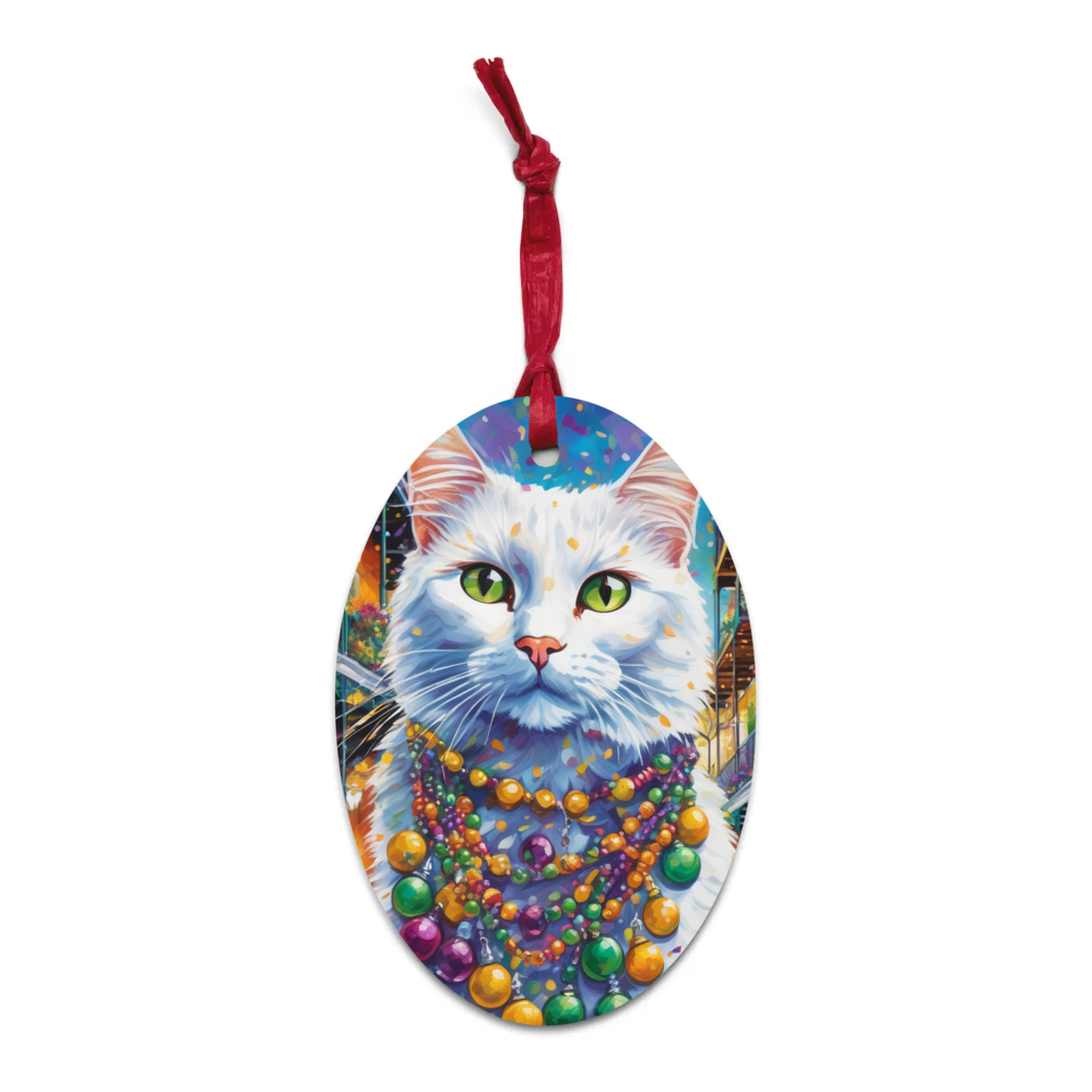 PugMug Custom White Companion Cat Wooden Ornament