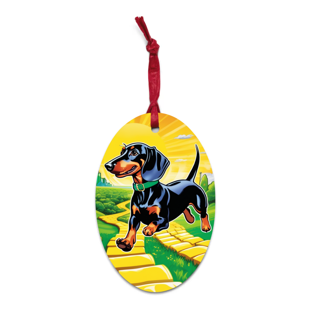 PugMug Custom Black Dachshund Wooden Ornament