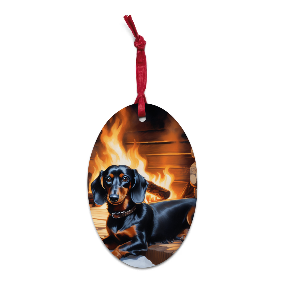 PugMug Custom Black Dachshund Wooden Ornament