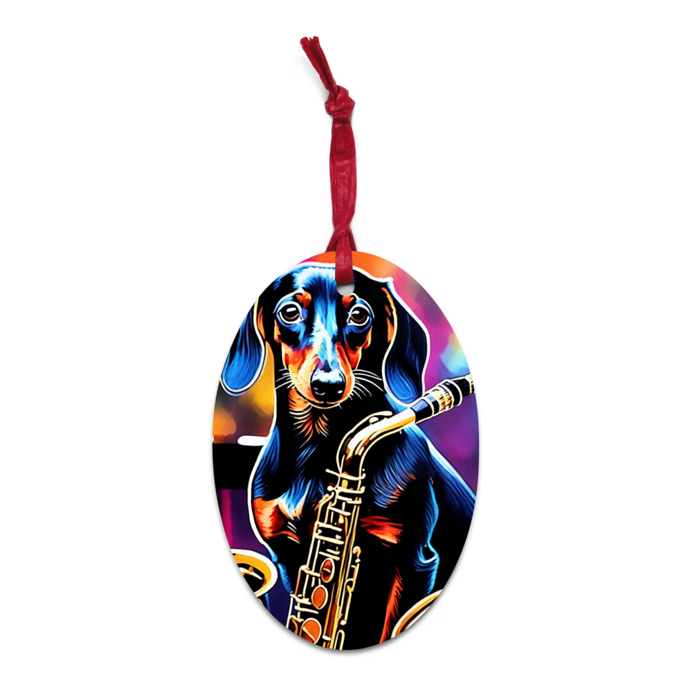 PugMug Custom Black Dachshund Wooden Ornament