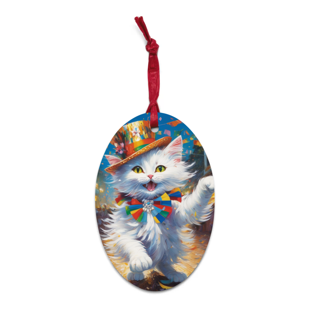 PugMug Custom White Companion Cat Wooden Ornament