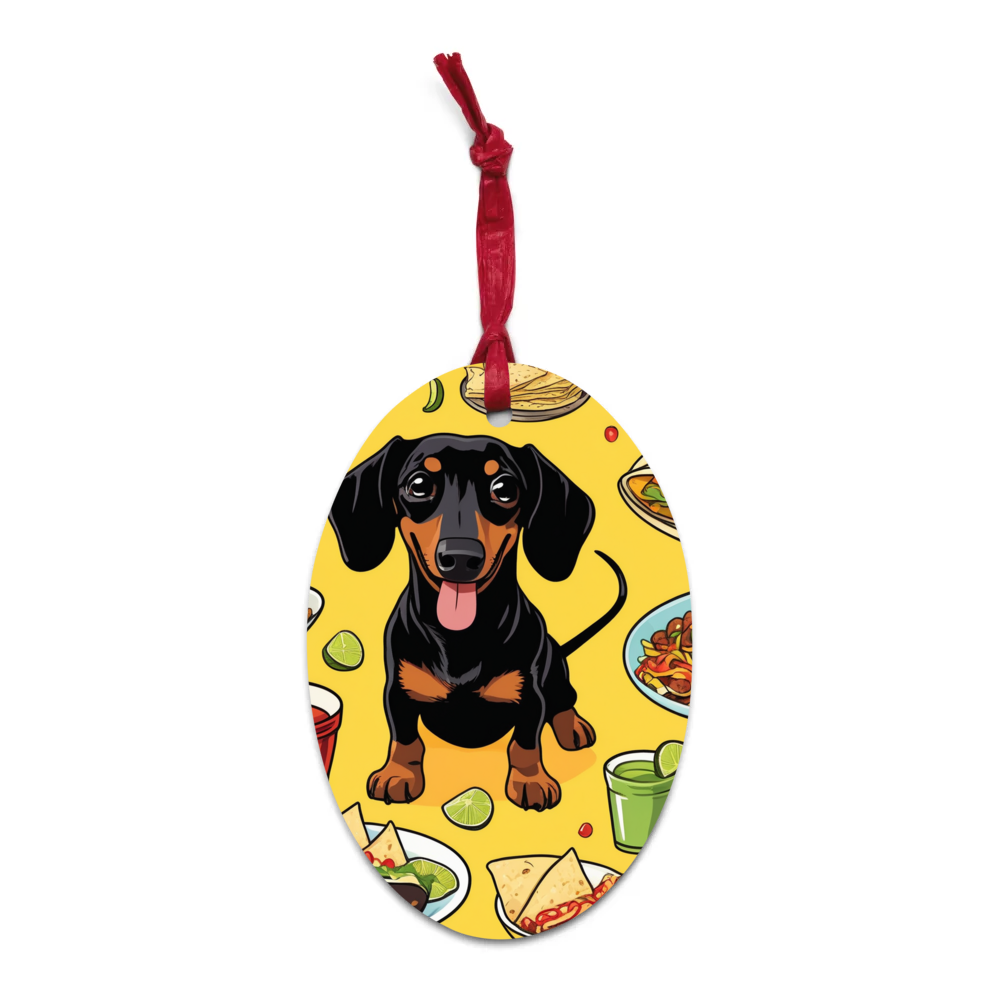 PugMug Custom Black Dachshund Wooden Ornament