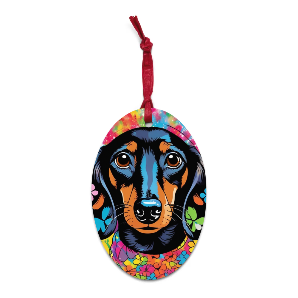 PugMug Custom Black Dachshund Wooden Ornament