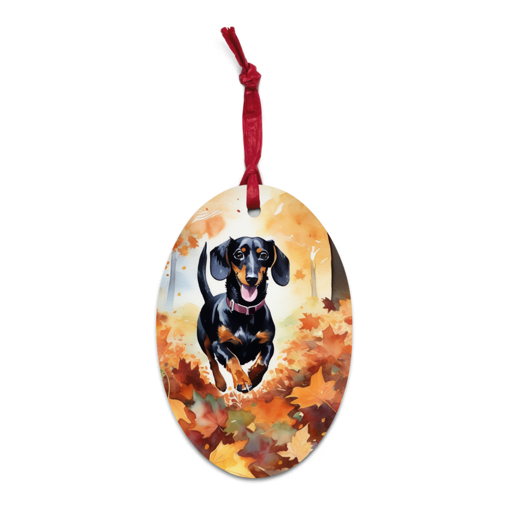 PugMug Custom Black Dachshund Wooden Ornament