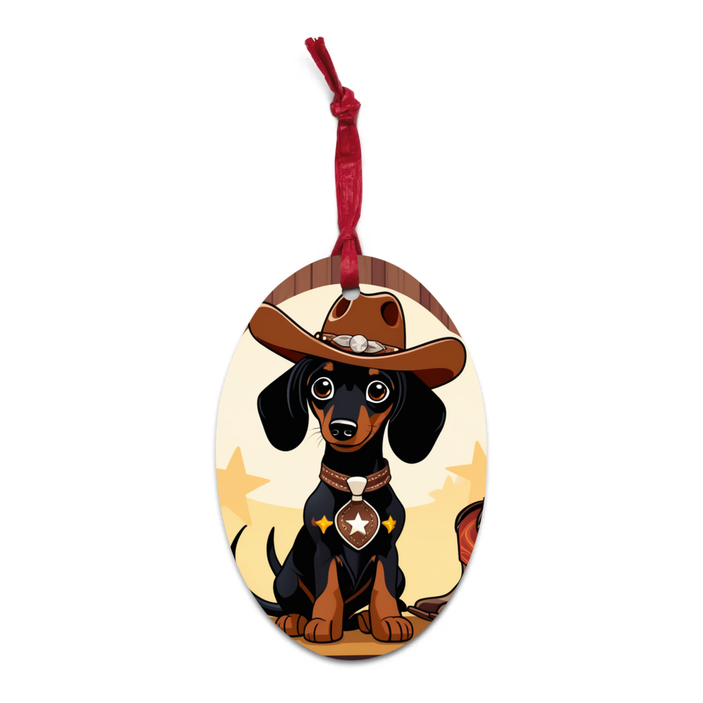 PugMug Custom Black Dachshund Wooden Ornament