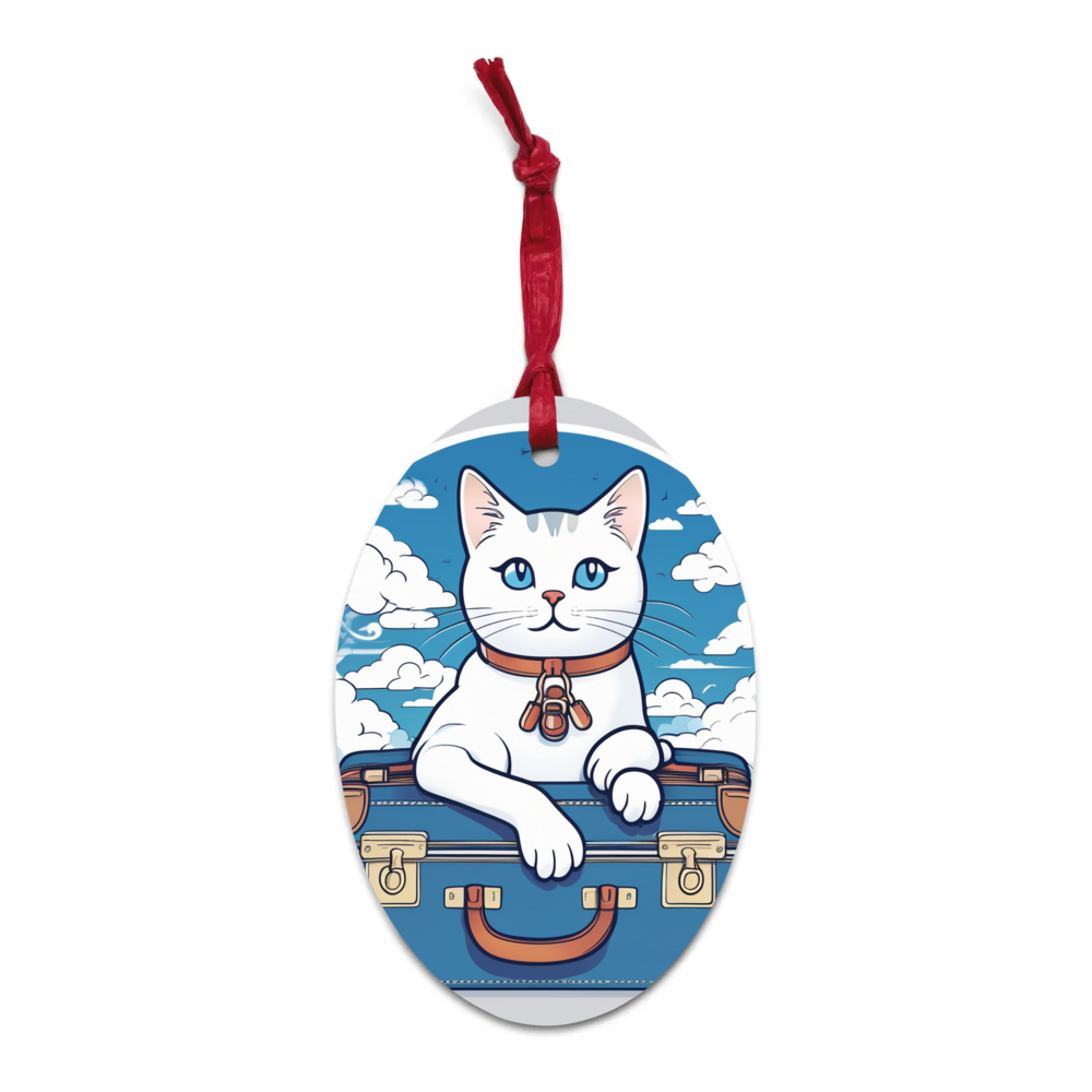PugMug Custom White Companion Cat Wooden Ornament