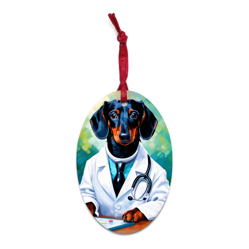 PugMug Custom Black Dachshund Wooden Ornament