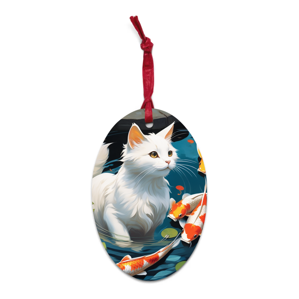 PugMug Custom White Companion Cat Wooden Ornament