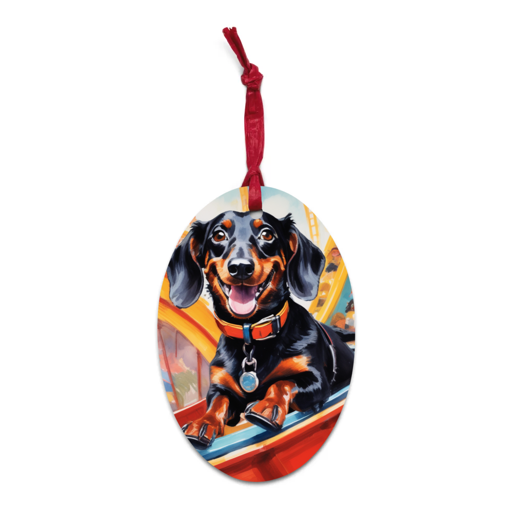 PugMug Custom Black Dachshund Wooden Ornament