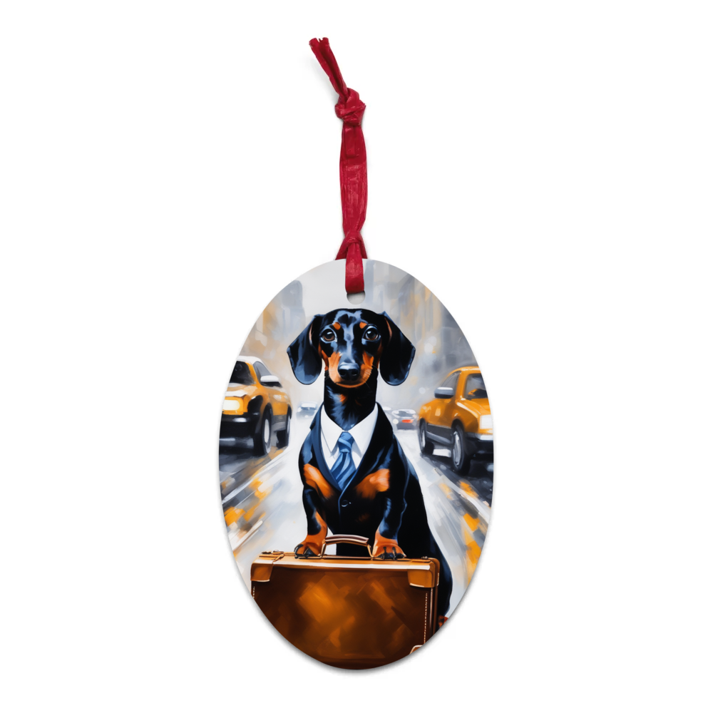 PugMug Custom Black Dachshund Wooden Ornament