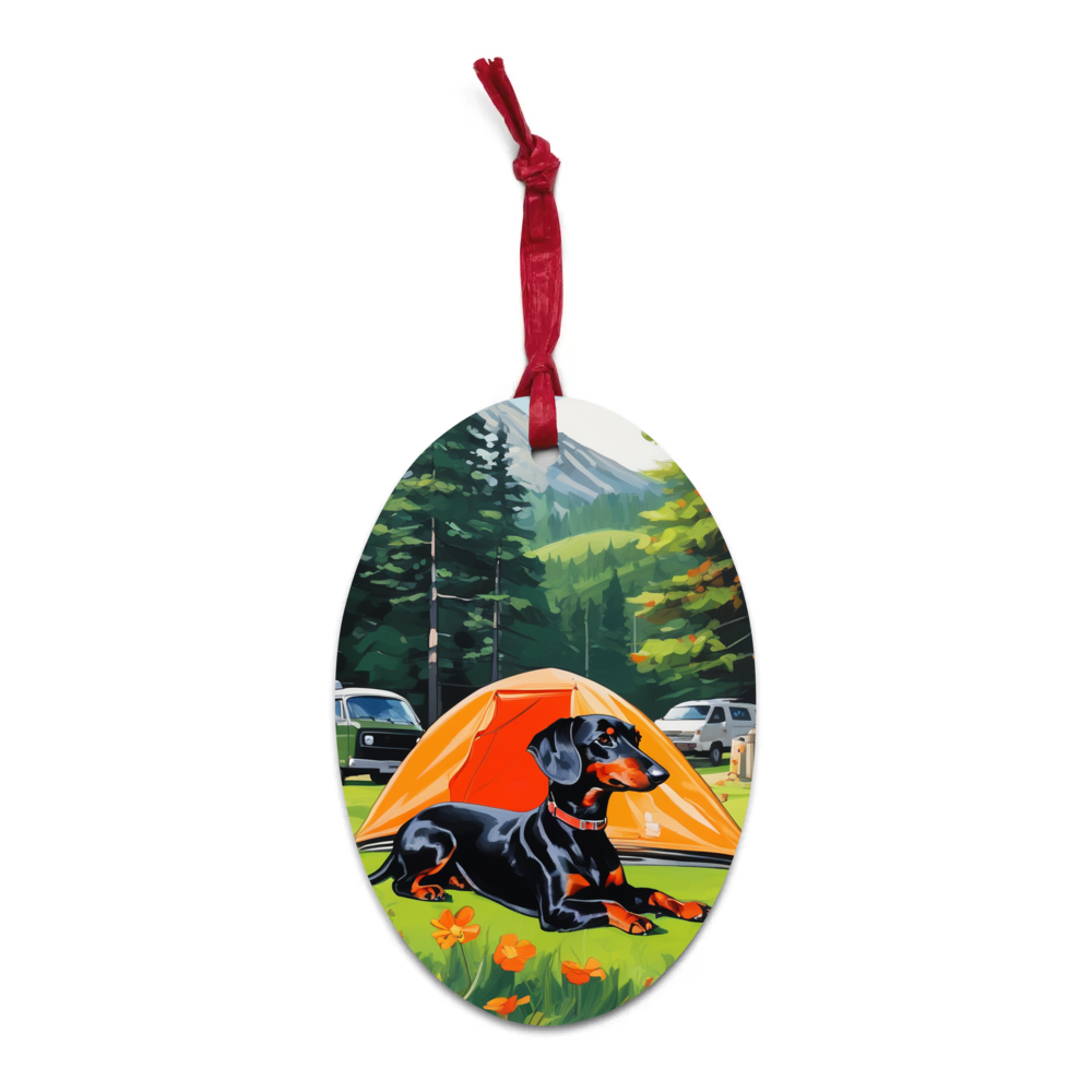 PugMug Custom Black Dachshund Wooden Ornament