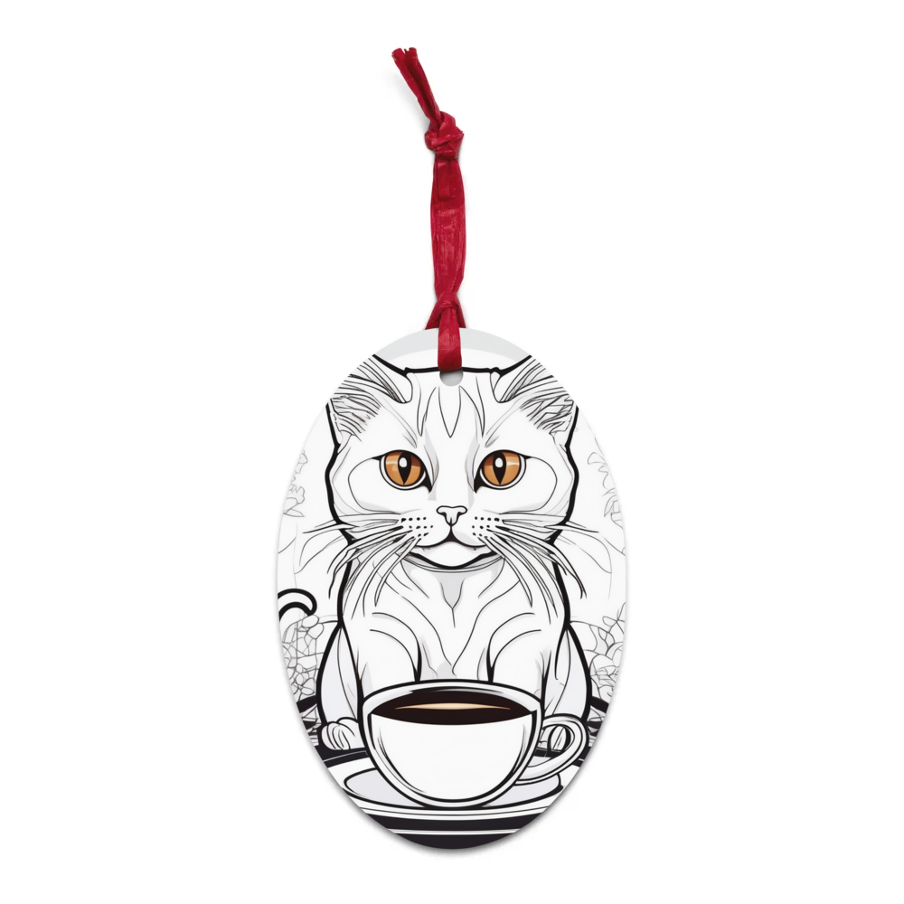 PugMug Custom White Companion Cat Wooden Ornament