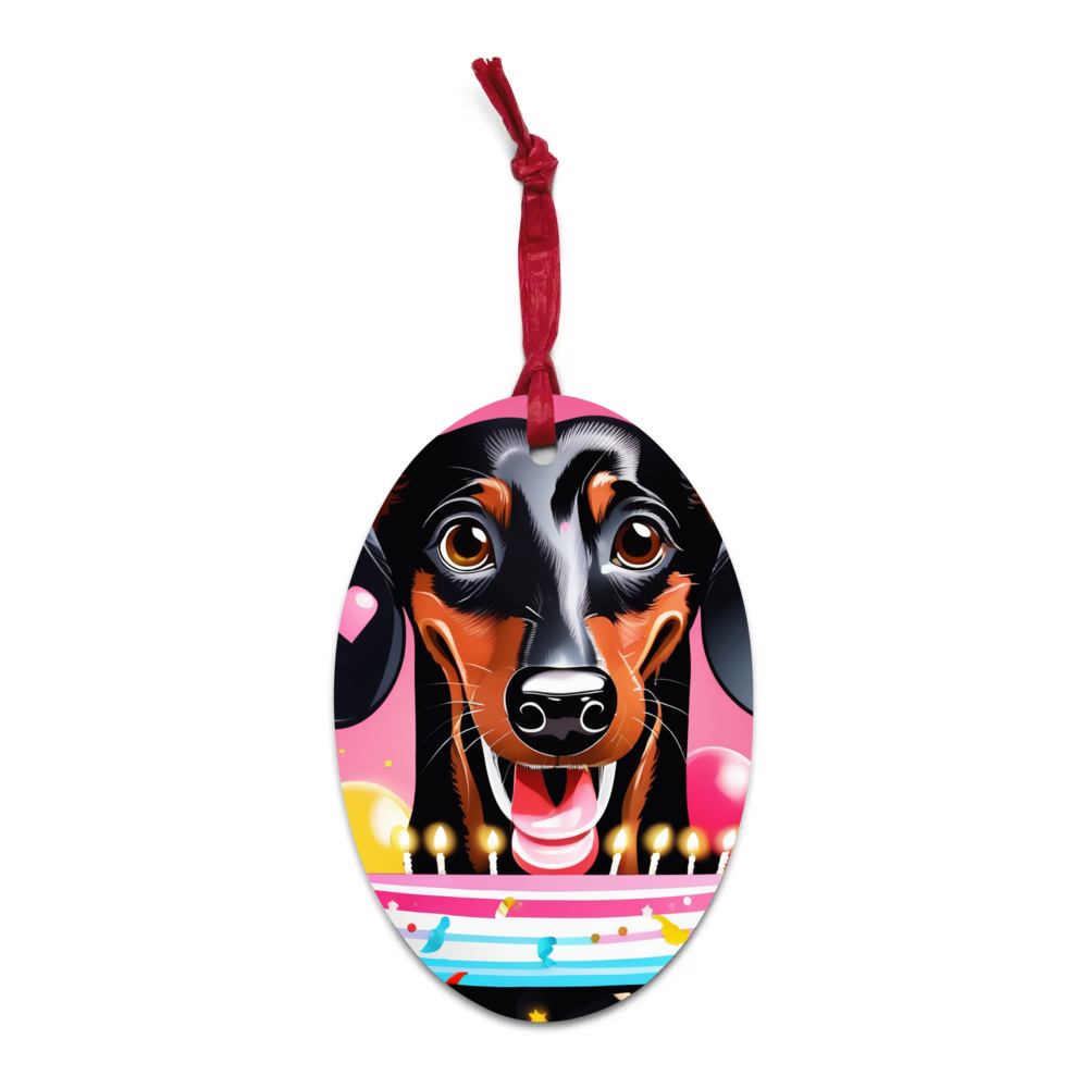 PugMug Custom Black Dachshund Wooden Ornament