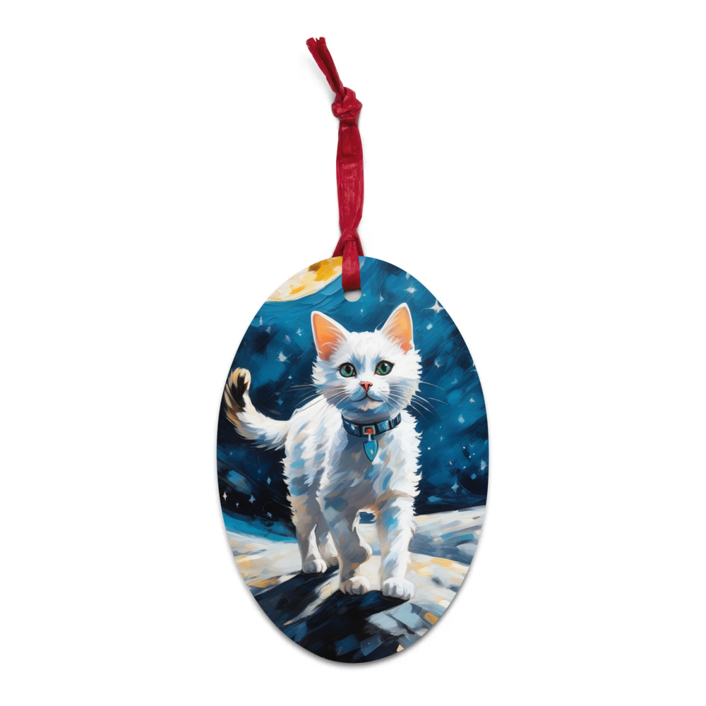 PugMug Custom White Companion Cat Wooden Ornament