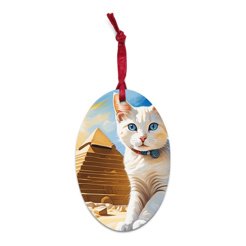 PugMug Custom White Companion Cat Wooden Ornament