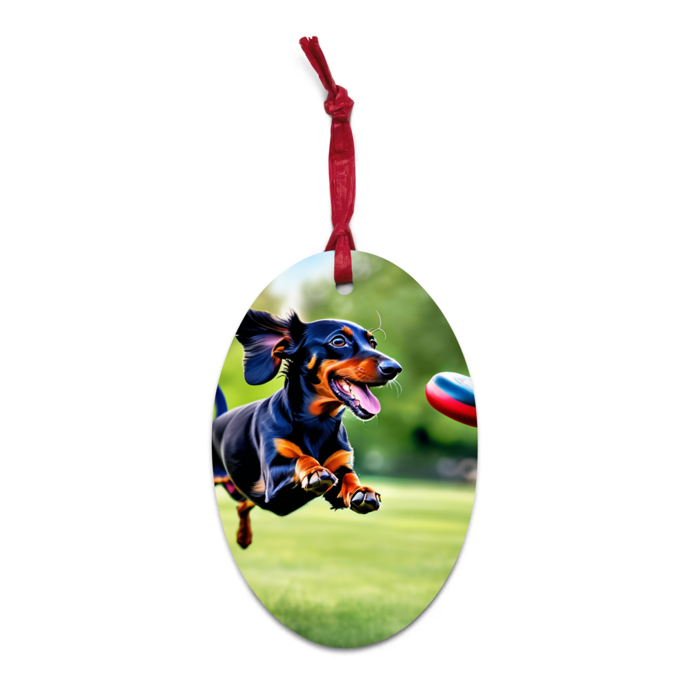 PugMug Custom Black Dachshund Wooden Ornament