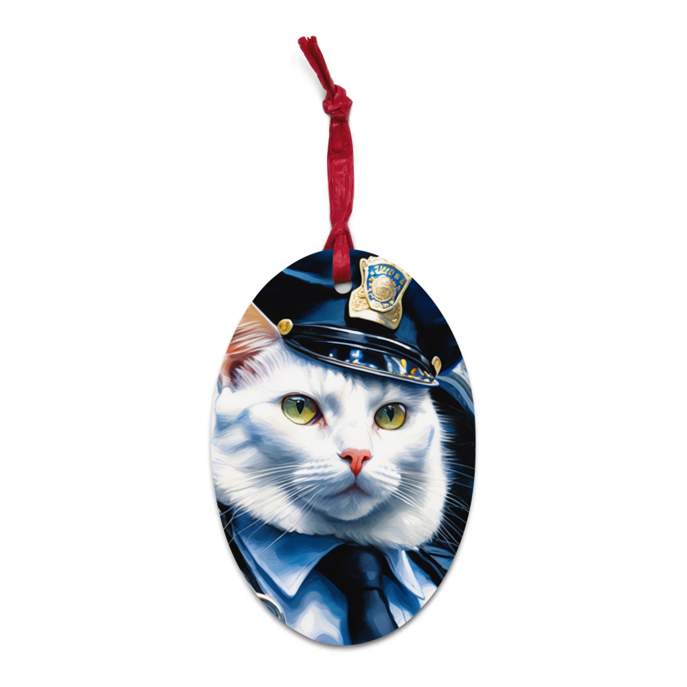 PugMug Custom White Companion Cat Wooden Ornament