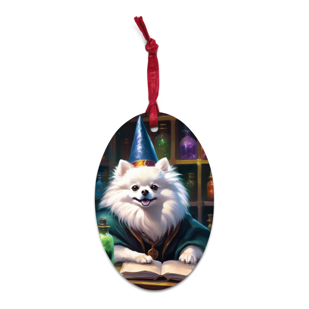 PugMug Custom White Pomeranian Wooden Ornament