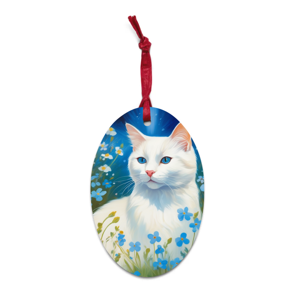 PugMug Custom White Companion Cat Wooden Ornament