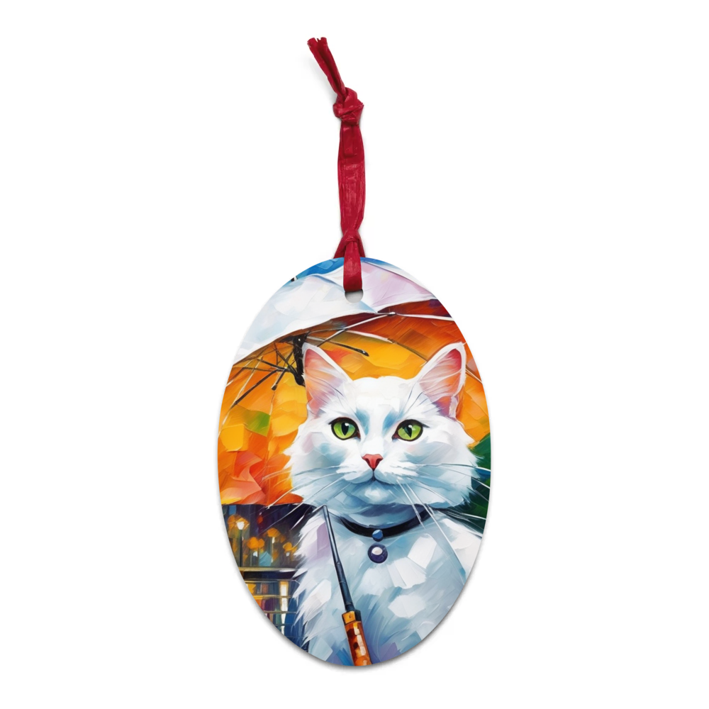 PugMug Custom White Companion Cat Wooden Ornament