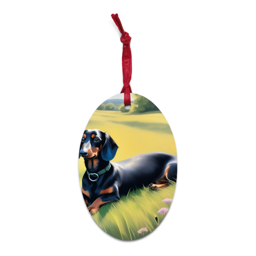 PugMug Custom Black Dachshund Wooden Ornament