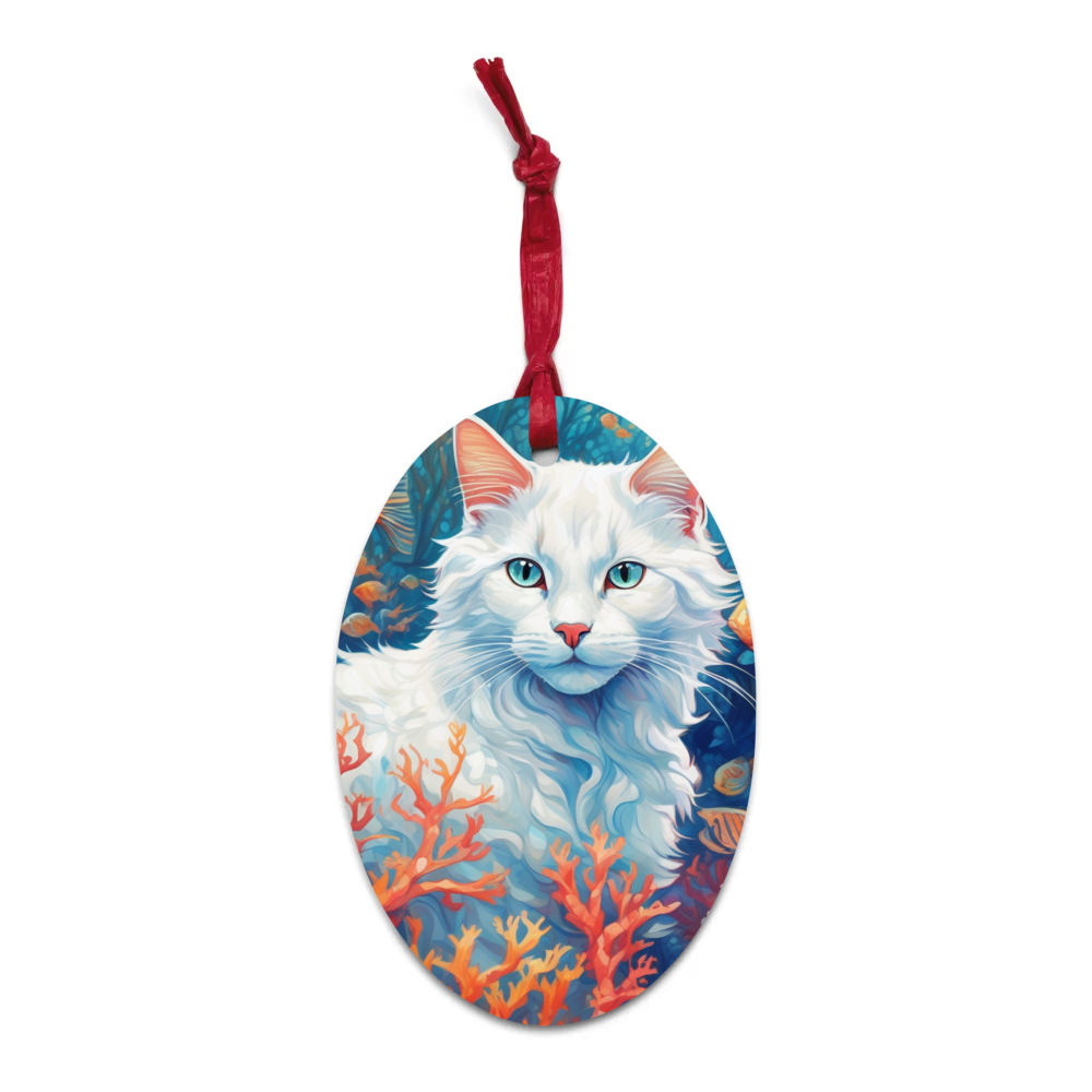 PugMug Custom White Companion Cat Wooden Ornament