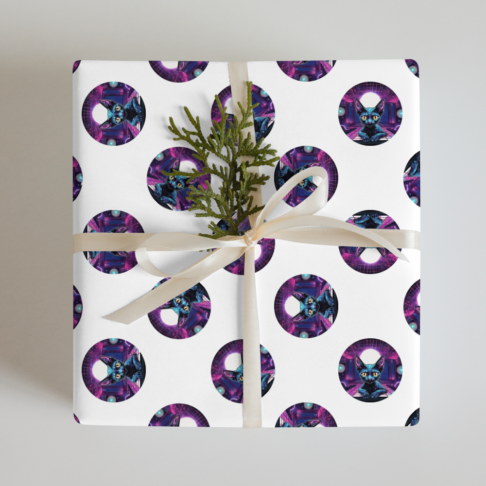 PugMug Custom Black Devon Rex Cat Wrapping Paper