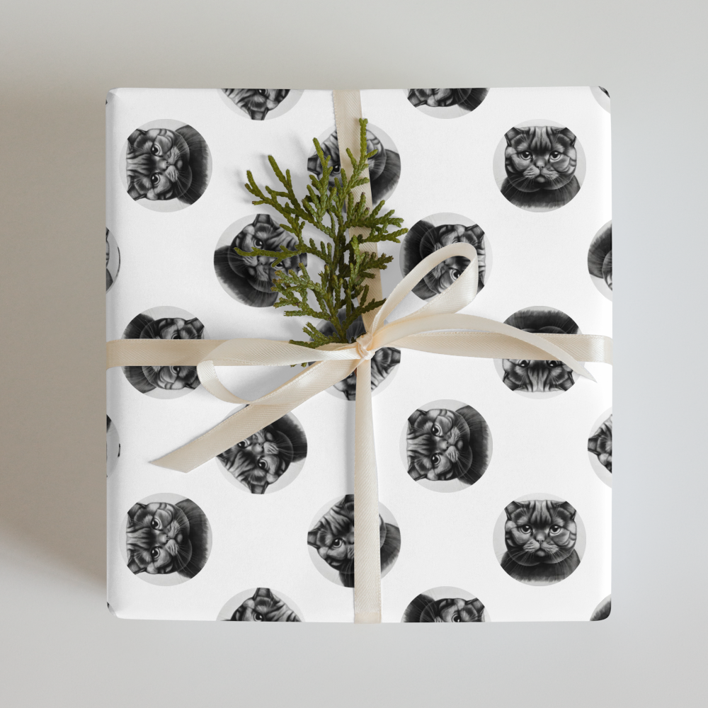 PugMug Custom Black Scottish Fold Cat Wrapping Paper