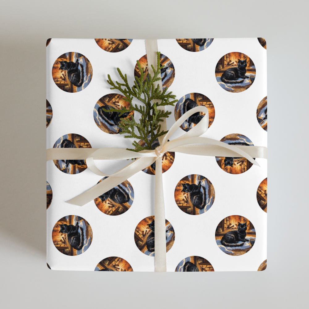 PugMug Custom Black Scottish Fold Cat Wrapping Paper