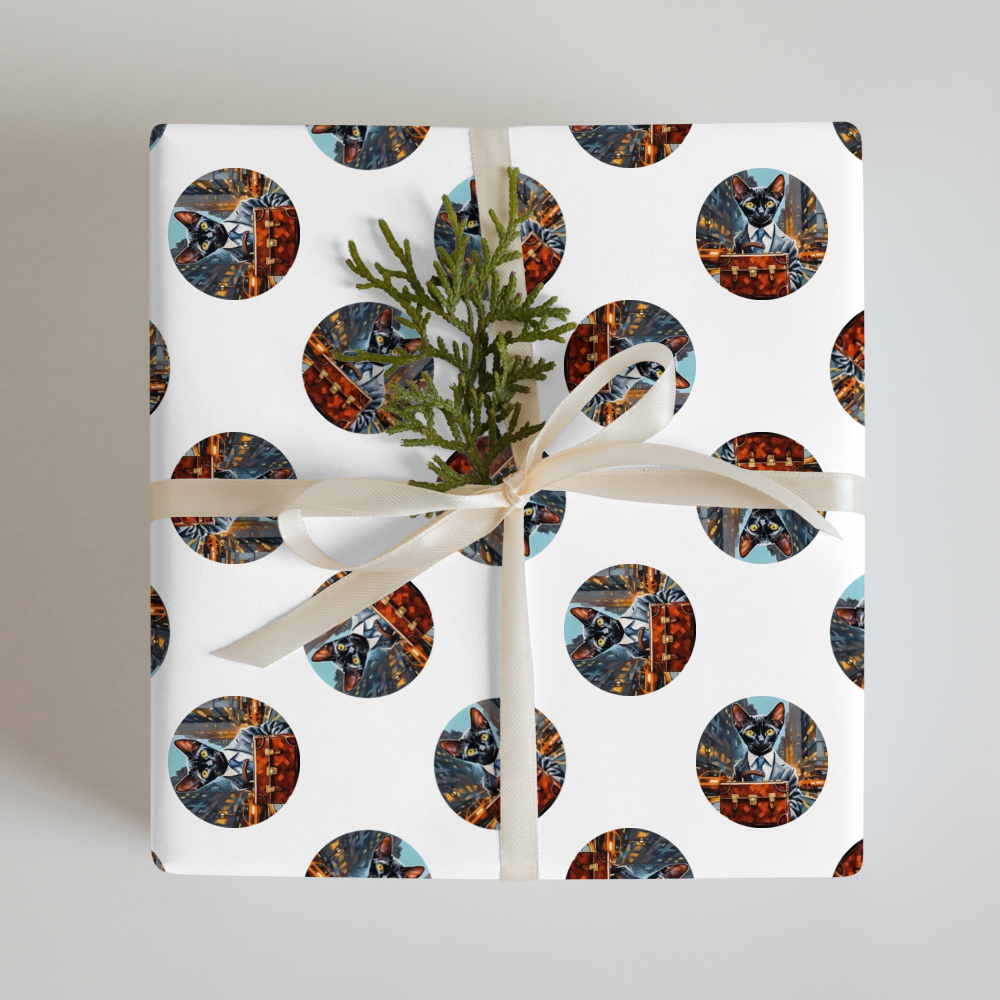 PugMug Custom Black Devon Rex Cat Wrapping Paper