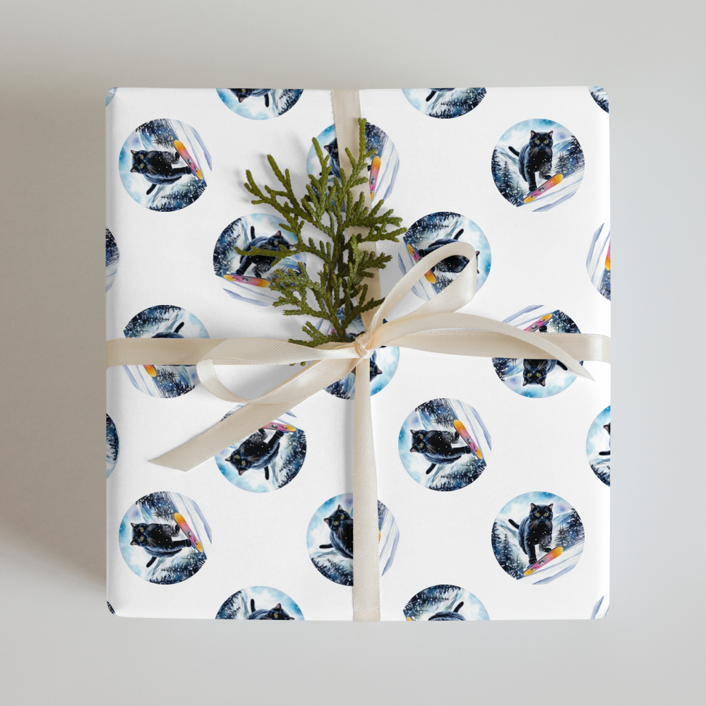PugMug Custom Black Scottish Fold Cat Wrapping Paper